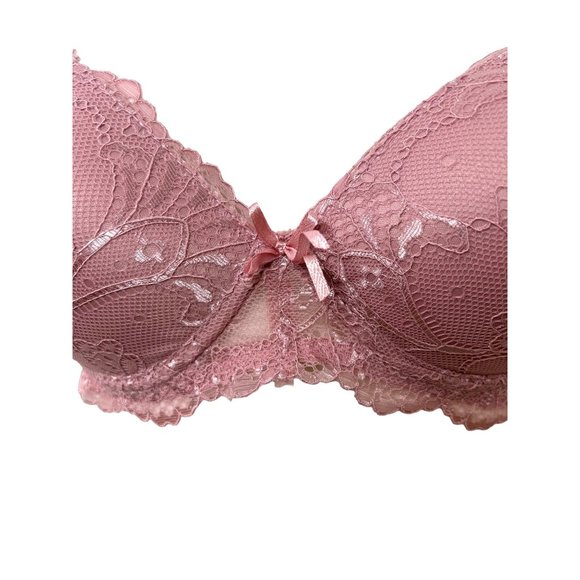 Rene Rofe Pink Push-Up Bra 36C Padded Cups Lace Overlay Adjustable,  Ribbon Bow - Picture 2 of 16